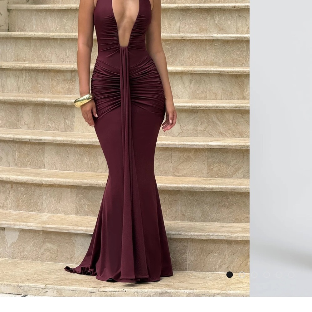 Red Ruffled Backless Maxi Dress for Wedding Guest